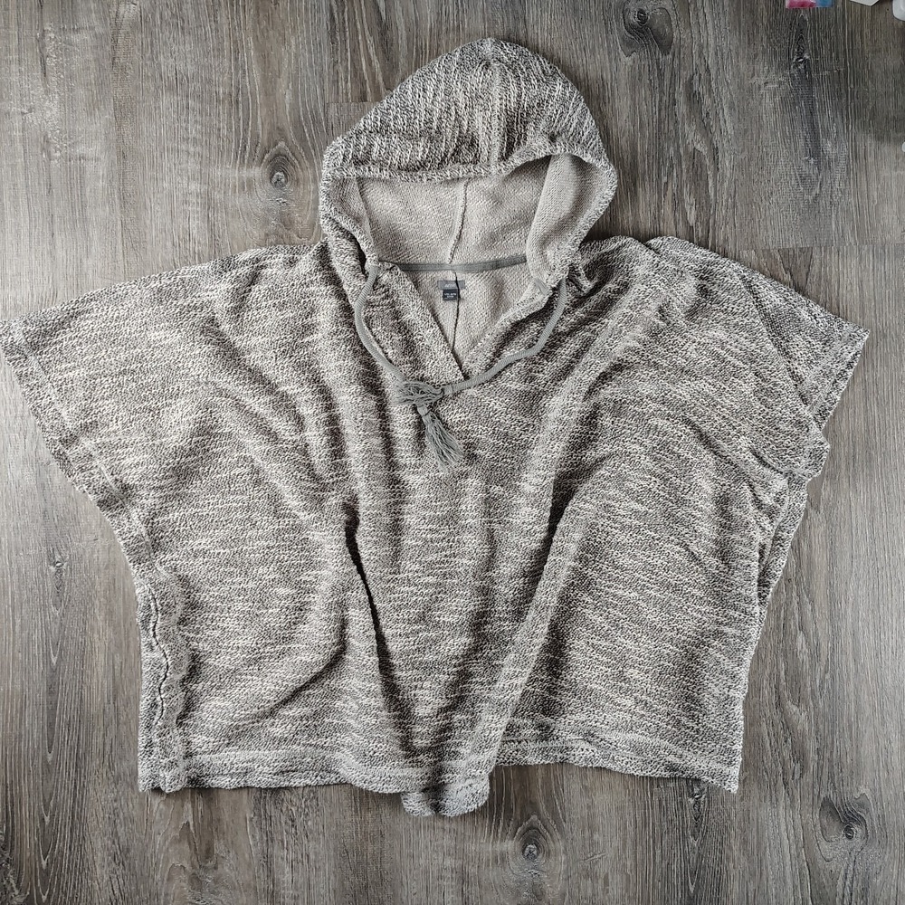 Aerie Womens Gray White‎ Short Sleeve Hooded Oversized Poncho L/XL Loungewear